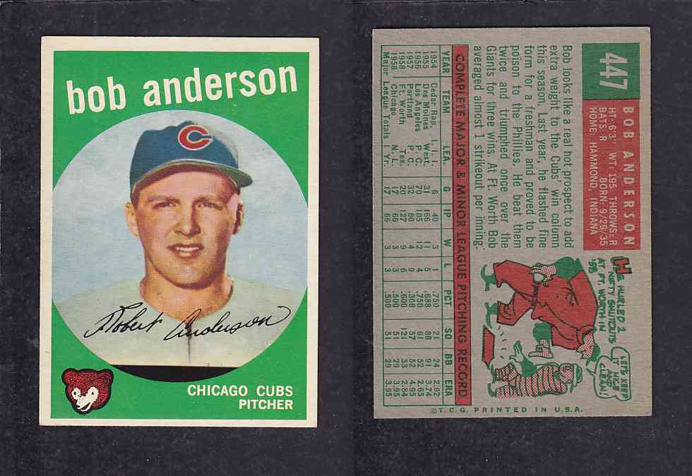 1959 TOPPS BASEBALL CARD #447 B. ANDERSON photo 1959 TOPPS BASEBALL CARD #447 B. ANDERSON photo
