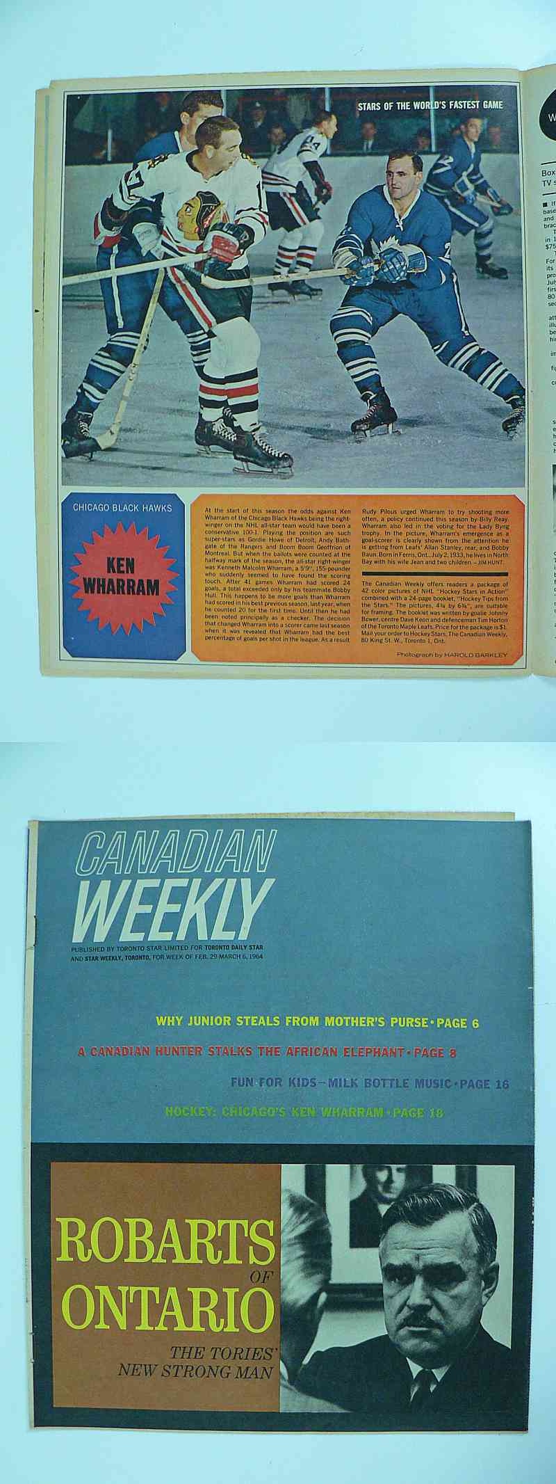 1963-64 TORONTO STAR FULL MAGAZINE K.WHARRAM POSTER photo 1963-64 TORONTO STAR FULL MAGAZINE K.WHARRAM POSTER photo