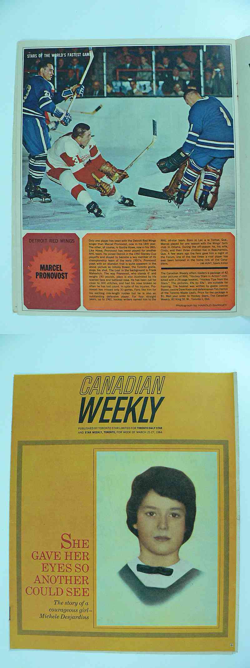 1963-64 TORONTO STAR FULL MAGAZINE M.PRONOVOST POSTER photo 1963-64 TORONTO STAR FULL MAGAZINE M.PRONOVOST POSTER photo