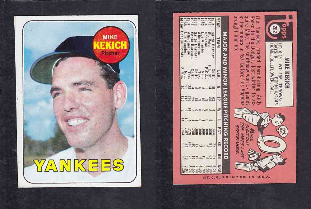 1969 TOPPS BASEBALL CARD #262 M. KEKICH photo 1969 TOPPS BASEBALL CARD #262 M. KEKICH photo