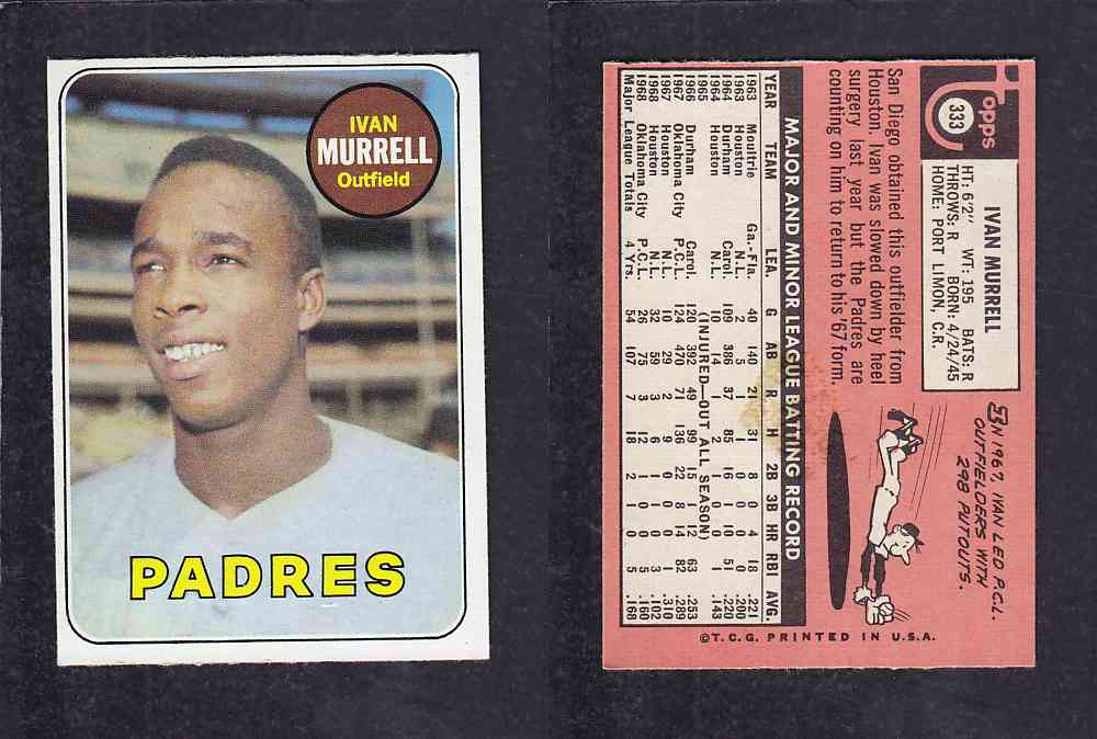 1969 TOPPS BASEBALL CARD #333 M. MURRELL photo 1969 TOPPS BASEBALL CARD #333 M. MURRELL photo