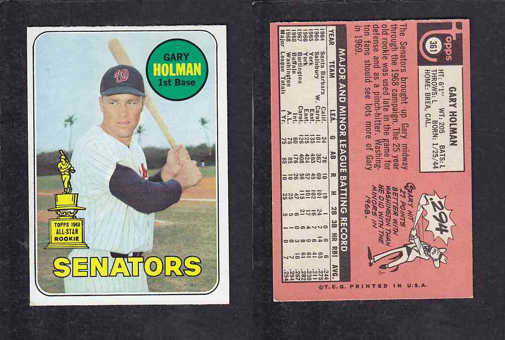 1969 TOPPS BASEBALL CARD #361 M. HOLMAN photo 1969 TOPPS BASEBALL CARD #361 M. HOLMAN photo