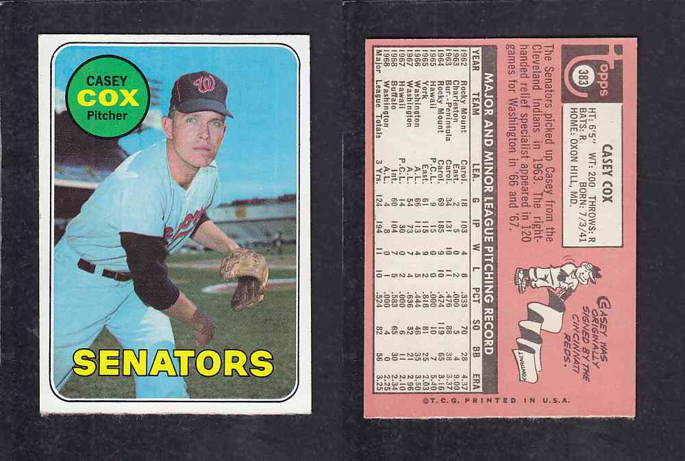 1969 TOPPS BASEBALL CARD #383 M. COX photo 1969 TOPPS BASEBALL CARD #383 M. COX photo