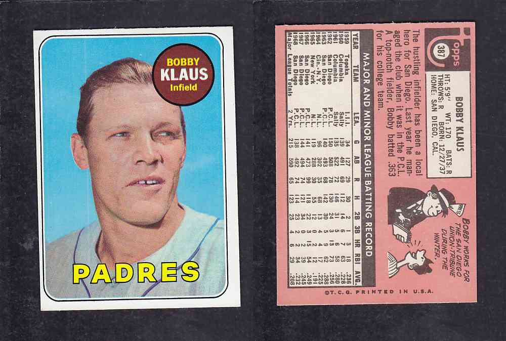 1969 TOPPS BASEBALL CARD #387 M. KLAUS photo 1969 TOPPS BASEBALL CARD #387 M. KLAUS photo