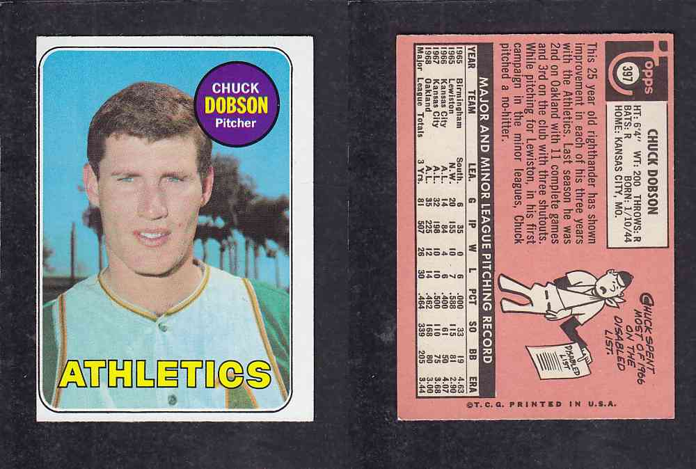 1969 TOPPS BASEBALL CARD #397 M. DOBSON photo 1969 TOPPS BASEBALL CARD #397 M. DOBSON photo