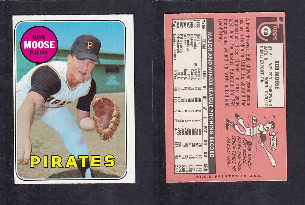 1969 TOPPS BASEBALL CARD #409 M. MOOSE photo 1969 TOPPS BASEBALL CARD #409 M. MOOSE photo