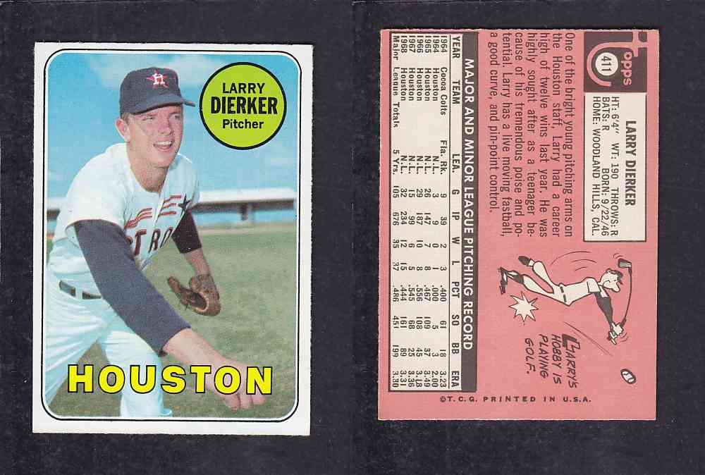 1969 TOPPS BASEBALL CARD #411 M. DIERKER photo 1969 TOPPS BASEBALL CARD #411 M. DIERKER photo