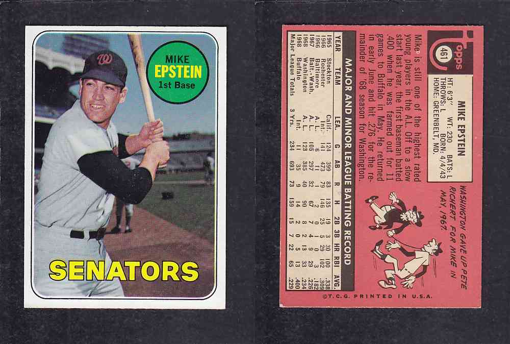 1969 TOPPS BASEBALL CARD #461 M. EPSTEIN photo 1969 TOPPS BASEBALL CARD #461 M. EPSTEIN photo