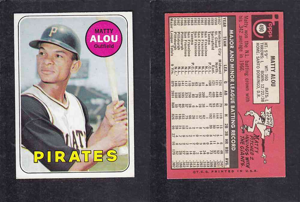 1969 TOPPS BASEBALL CARD #490 M. ALOU photo 1969 TOPPS BASEBALL CARD #490 M. ALOU photo