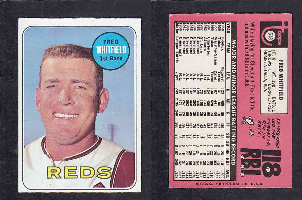1969 TOPPS BASEBALL CARD #518 M. WHITFIELD photo