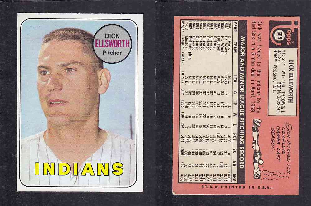 1969 TOPPS BASEBALL CARD #605 M. ELLSWORTH photo 1969 TOPPS BASEBALL CARD #605 M. ELLSWORTH photo