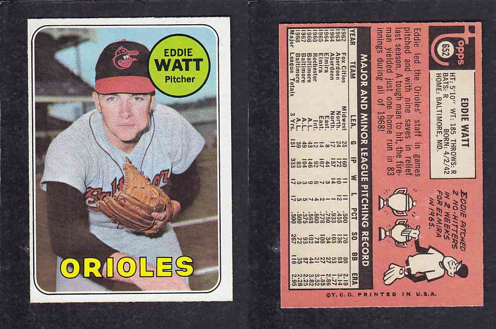1969 TOPPS BASEBALL CARD #652 E.WATT photo 1969 TOPPS BASEBALL CARD #652 E.WATT photo