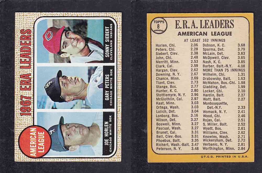 1968 TOPPS BASEBALL CARD #8 1967 ERA LEADERS photo 1968 TOPPS BASEBALL CARD #8 1967 ERA LEADERS photo