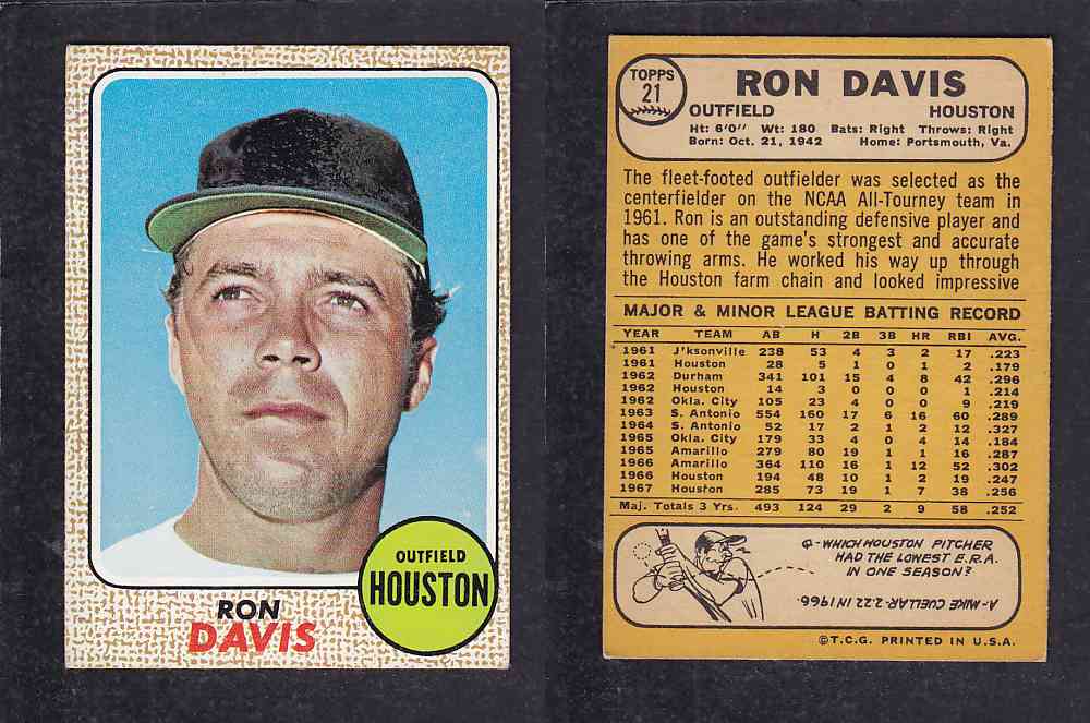 1968 TOPPS BASEBALL CARD #21 R. DAVIS photo 1968 TOPPS BASEBALL CARD #21 R. DAVIS photo