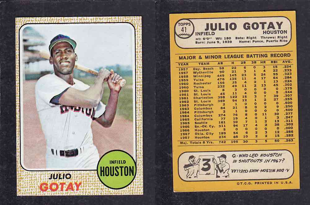 1968 TOPPS BASEBALL CARD #41 J. GOTAY photo 1968 TOPPS BASEBALL CARD #41 J. GOTAY photo