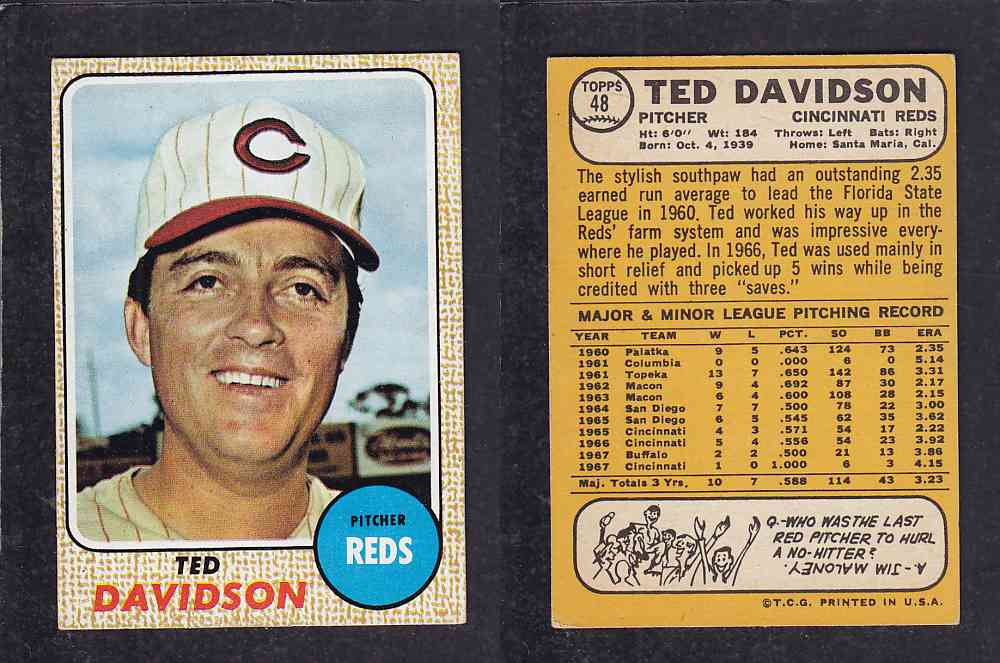 1968 TOPPS BASEBALL CARD #48 T. DAVIDSON photo 1968 TOPPS BASEBALL CARD #48 T. DAVIDSON photo