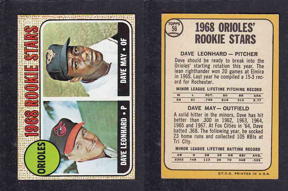 1968 TOPPS BASEBALL CARD #56 ORIOLES`ROOKIE STARS photo 1968 TOPPS BASEBALL CARD #56 ORIOLES`ROOKIE STARS photo