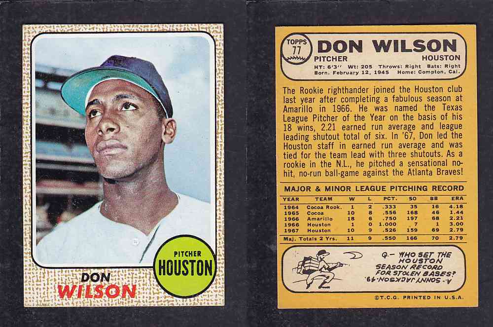 1968 TOPPS BASEBALL CARD #77 D. WILSON photo 1968 TOPPS BASEBALL CARD #77 D. WILSON photo