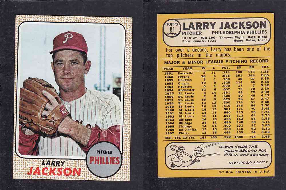 1968 TOPPS BASEBALL CARD #81 L. JACKSON photo 1968 TOPPS BASEBALL CARD #81 L. JACKSON photo