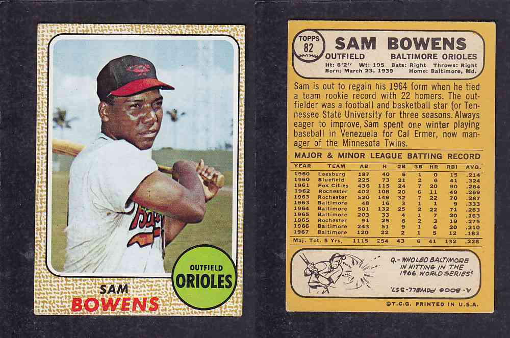 1968 TOPPS BASEBALL CARD #82 S. BOWENS photo 1968 TOPPS BASEBALL CARD #82 S. BOWENS photo