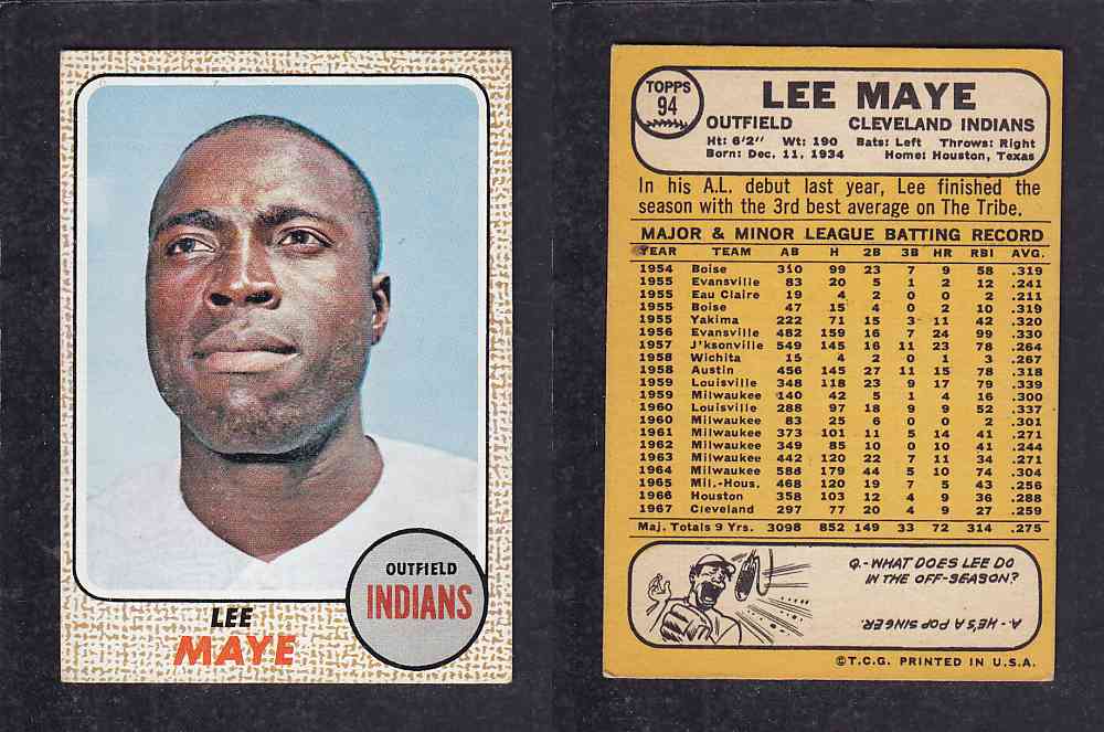 1968 TOPPS BASEBALL CARD #94 L. MAYE photo 1968 TOPPS BASEBALL CARD #94 L. MAYE photo