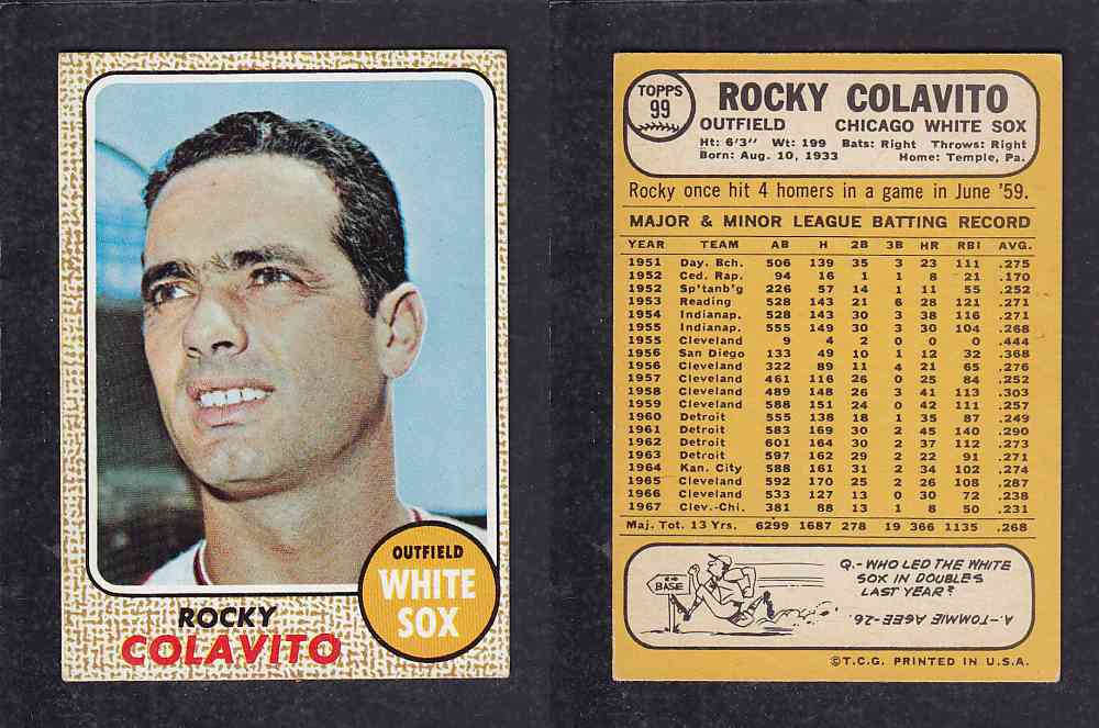 1968 TOPPS BASEBALL CARD #99 R. COLAVITO photo 1968 TOPPS BASEBALL CARD #99 R. COLAVITO photo