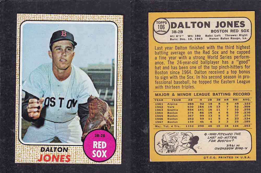 1968 TOPPS BASEBALL CARD #106 D. JONES photo 1968 TOPPS BASEBALL CARD #106 D. JONES photo