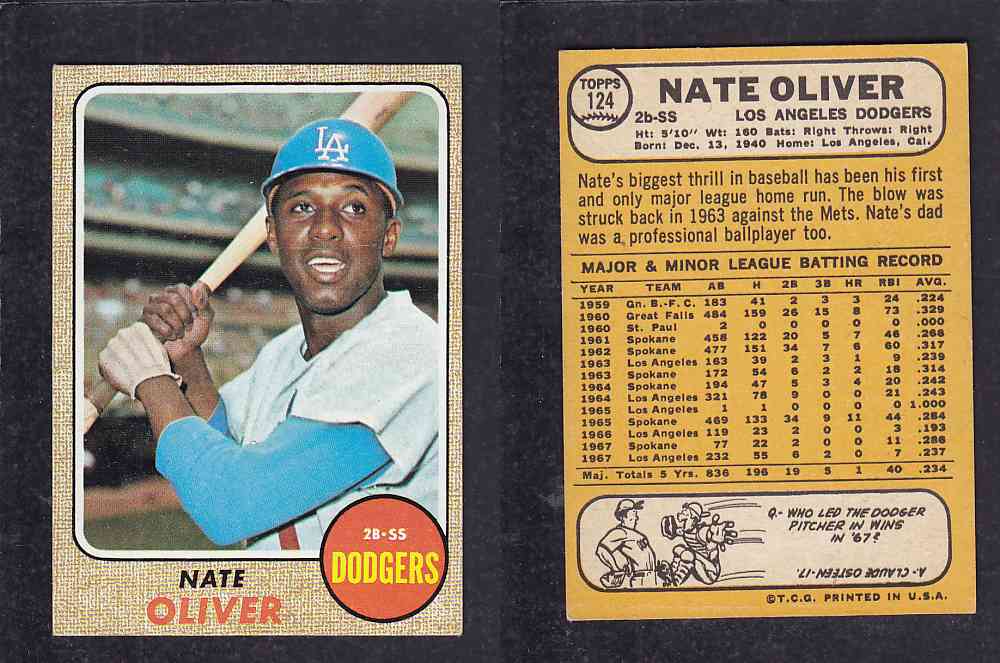 1968 TOPPS BASEBALL CARD #124 N. OLIVER photo 1968 TOPPS BASEBALL CARD #124 N. OLIVER photo