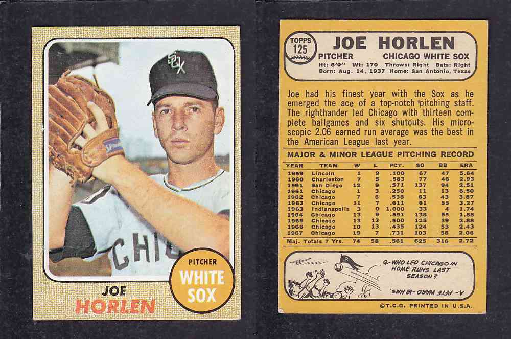 1968 TOPPS BASEBALL CARD #125 J. HORLEN photo 1968 TOPPS BASEBALL CARD #125 J. HORLEN photo