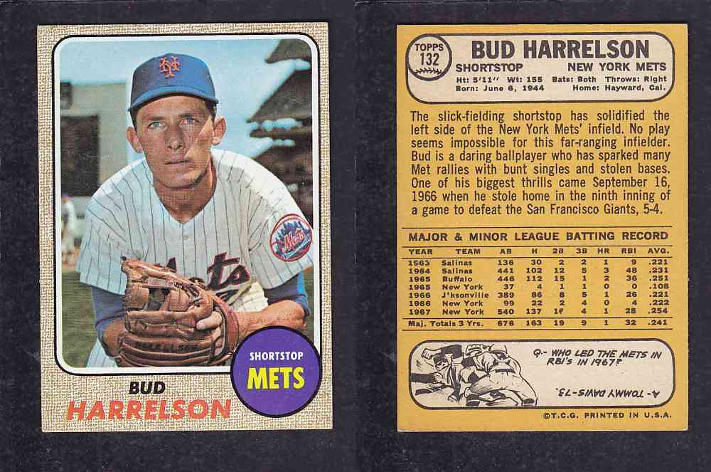 1968 TOPPS BASEBALL CARD #132 B. HARRELSON photo 1968 TOPPS BASEBALL CARD #132 B. HARRELSON photo