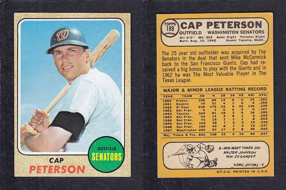 1968 TOPPS BASEBALL CARD #188 C. PETERSON photo 1968 TOPPS BASEBALL CARD #188 C. PETERSON photo