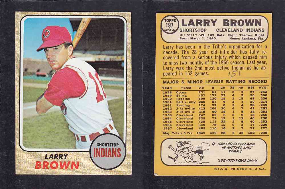 1968 TOPPS BASEBALL CARD #197 L. BROWN photo 1968 TOPPS BASEBALL CARD #197 L. BROWN photo
