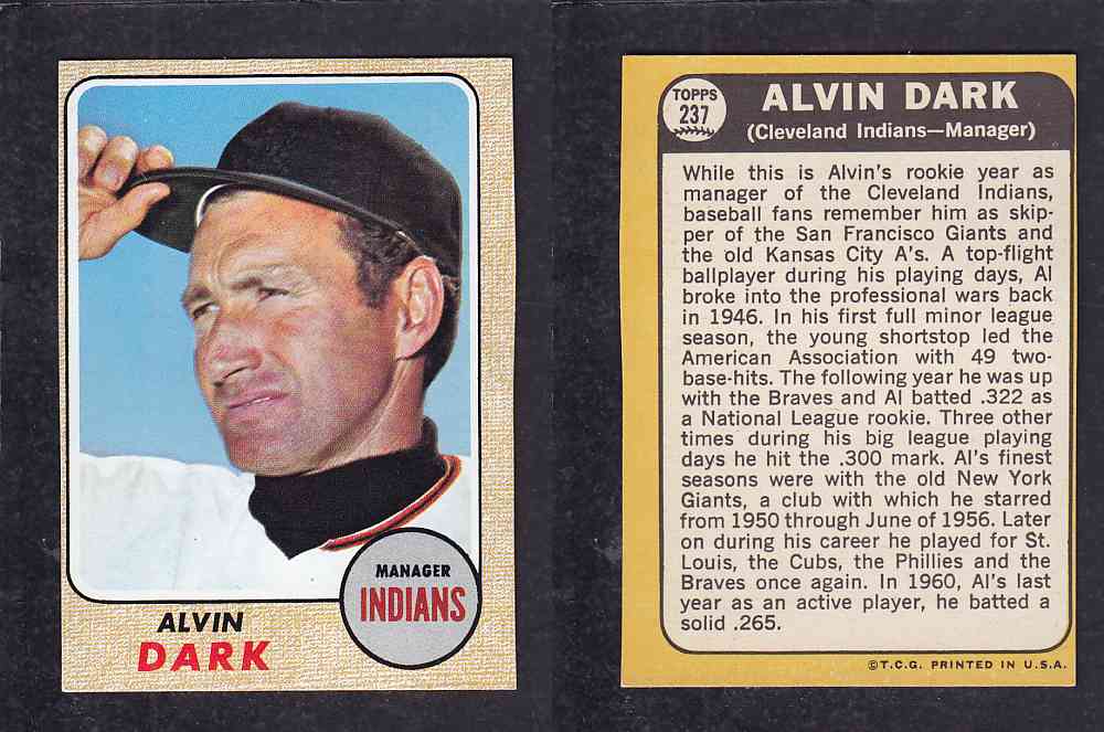 1968 TOPPS BASEBALL CARD #237 A. DARK photo 1968 TOPPS BASEBALL CARD #237 A. DARK photo