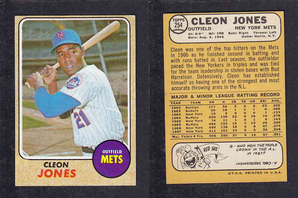 1968 TOPPS BASEBALL CARD #254 C. JONES photo 1968 TOPPS BASEBALL CARD #254 C. JONES photo