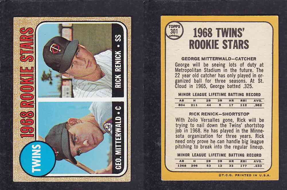 1968 TOPPS BASEBALL CARD #301 TWINS` ROOKIE STARS photo 1968 TOPPS BASEBALL CARD #301 TWINS` ROOKIE STARS photo