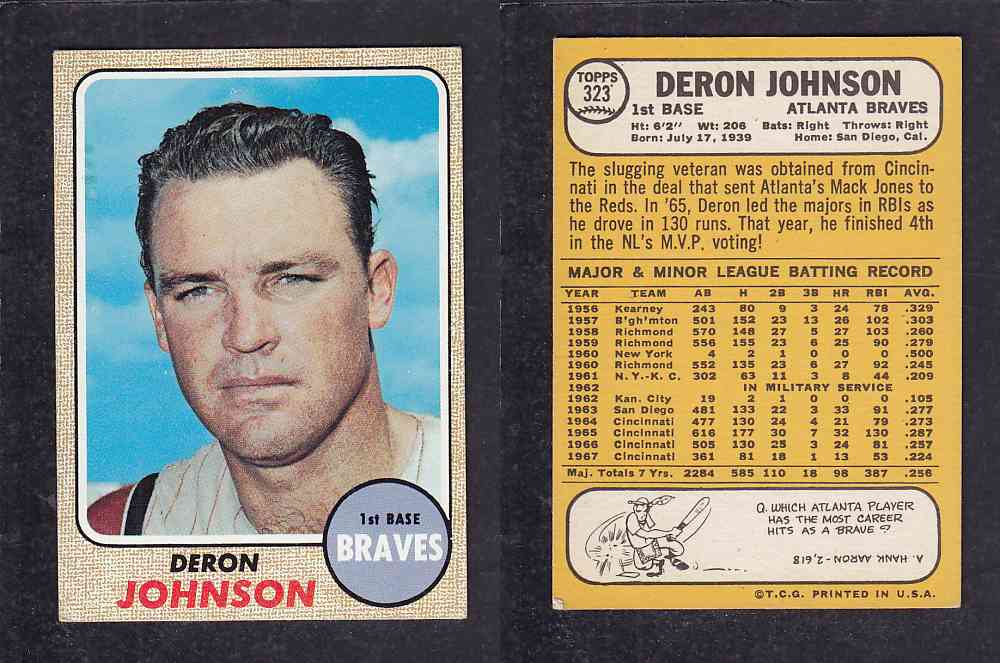 1968 TOPPS BASEBALL CARD #323 D. JOHNSON photo 1968 TOPPS BASEBALL CARD #323 D. JOHNSON photo