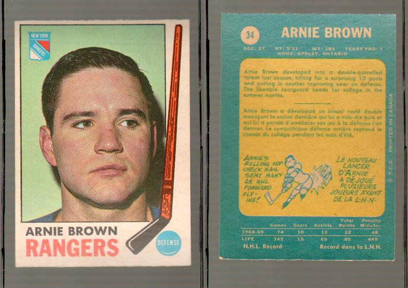 1969-70 O-PEE-CHEE HOCKEY CARD #34 ARNIE BROWN photo