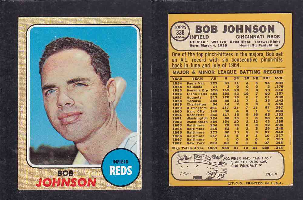 1968 TOPPS BASEBALL CARD #338 B. JOHNSON photo 1968 TOPPS BASEBALL CARD #338 B. JOHNSON photo
