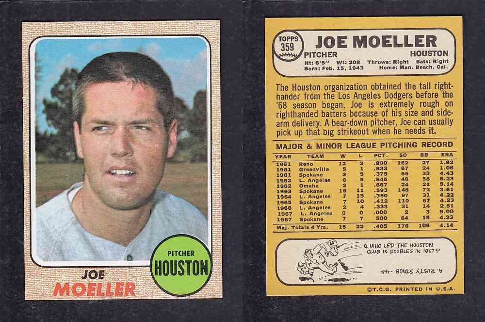 1968 TOPPS BASEBALL CARD #359 J. MOELLER photo 1968 TOPPS BASEBALL CARD #359 J. MOELLER photo