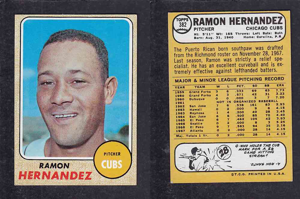 1968 TOPPS BASEBALL CARD #382 R. HERNADEZ photo 1968 TOPPS BASEBALL CARD #382 R. HERNADEZ photo