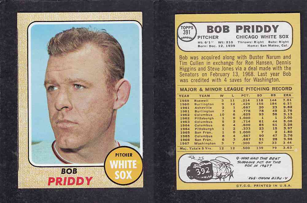 1968 TOPPS BASEBALL CARD #391 B. PRIDDY photo 1968 TOPPS BASEBALL CARD #391 B. PRIDDY photo