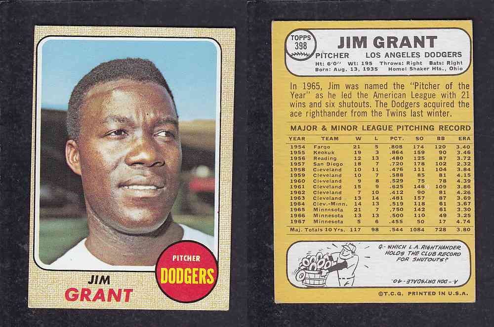 1968 TOPPS BASEBALL CARD #398 J. GRAND photo 1968 TOPPS BASEBALL CARD #398 J. GRAND photo