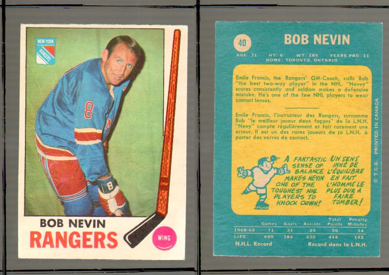 1969-70 O-PEE-CHEE HOCKEY CARD #40 BOB NEVIN photo