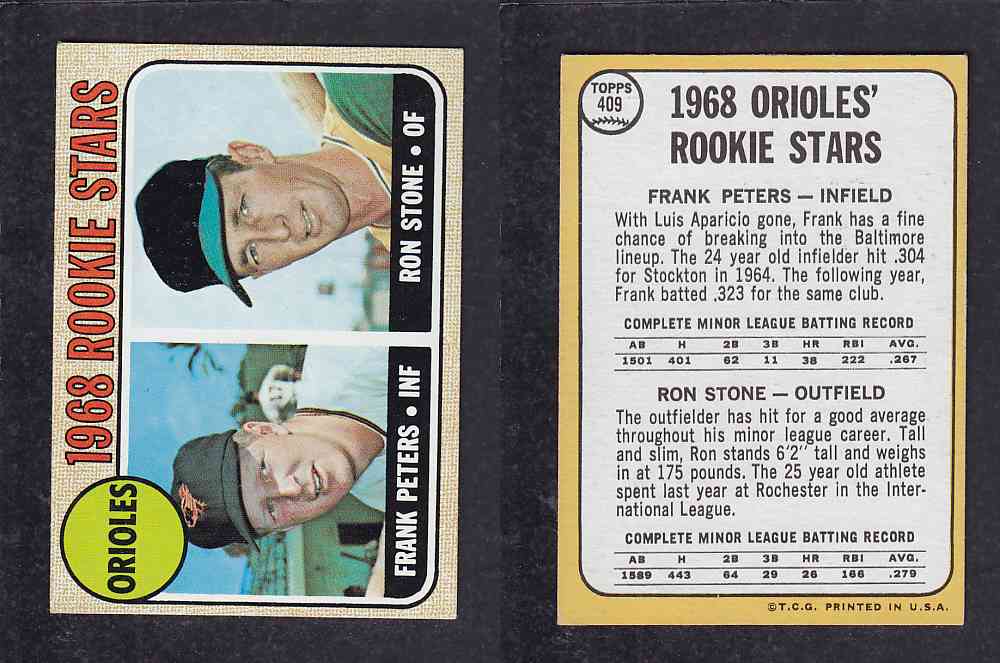 1968 TOPPS BASEBALL CARD #409 ORIOLES` ROOKIE STARS photo 1968 TOPPS BASEBALL CARD #409 ORIOLES` ROOKIE STARS photo
