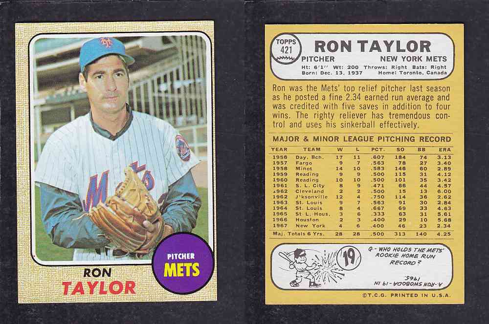 1968 TOPPS BASEBALL CARD #421 R. TAYLOR photo 1968 TOPPS BASEBALL CARD #421 R. TAYLOR photo