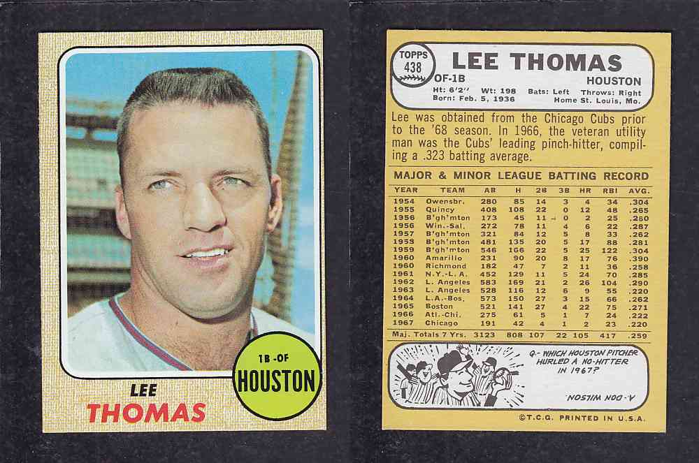 1968 TOPPS BASEBALL CARD #438 L. THOMAS photo 1968 TOPPS BASEBALL CARD #438 L. THOMAS photo