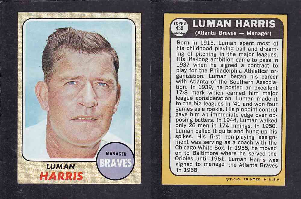 1968 TOPPS BASEBALL CARD #439 L. HARRIS photo 1968 TOPPS BASEBALL CARD #439 L. HARRIS photo