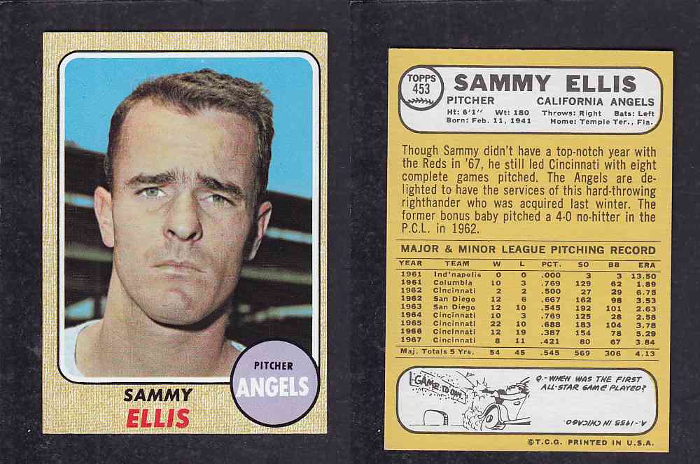 1968 TOPPS BASEBALL CARD #453 S. ELLIS photo 1968 TOPPS BASEBALL CARD #453 S. ELLIS photo