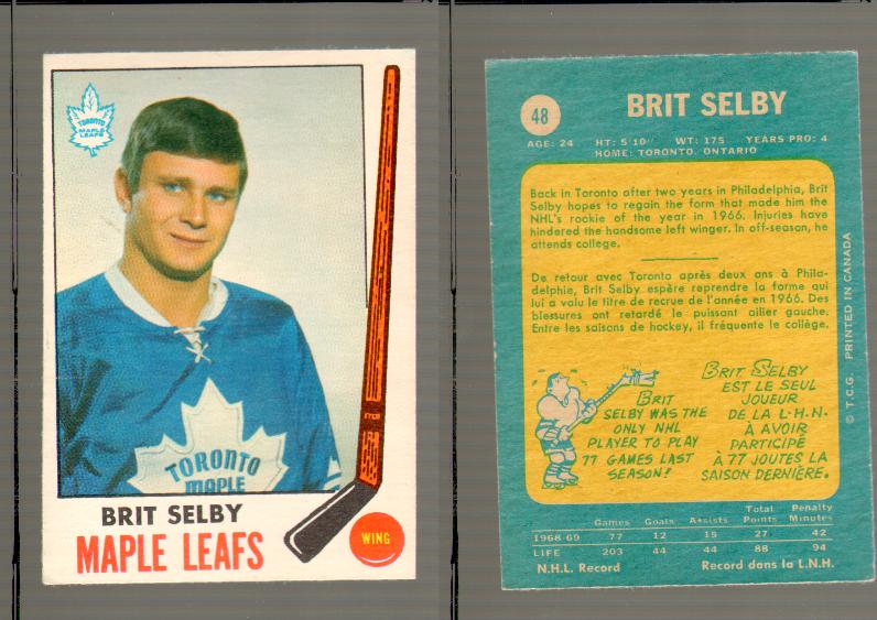 1969-70 O-PEE-CHEE HOCKEY CARD #48 BRIT SELBY photo 1969-70 O-PEE-CHEE HOCKEY CARD #48 BRIT SELBY photo