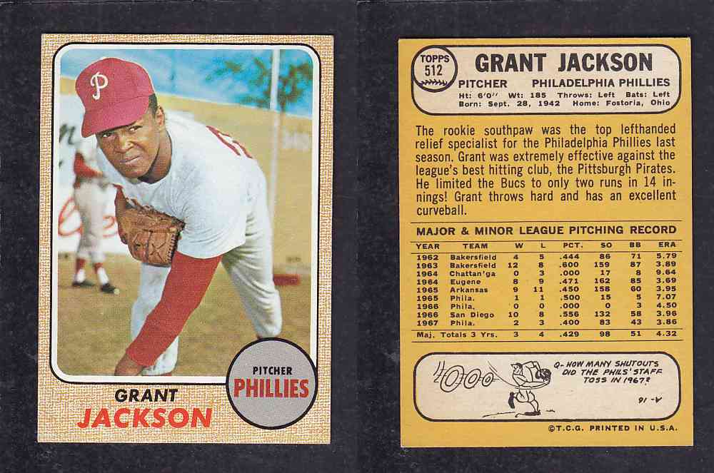 1968 TOPPS BASEBALL CARD #512 G. JACKSON photo 1968 TOPPS BASEBALL CARD #512 G. JACKSON photo